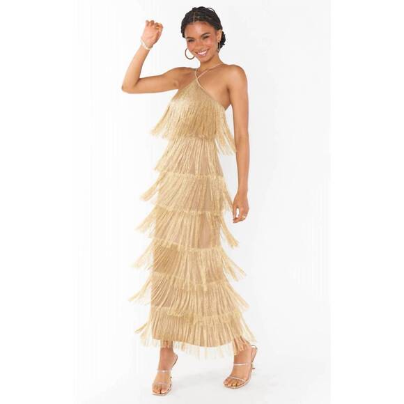 NEW SHOW ME YOUR MUMU gatsby maxi dress in gold rush fringe - Picture 5 of 5